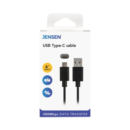 JENSEN USB-A to USB-C Cable, 6 ft, Black JU832AC6V